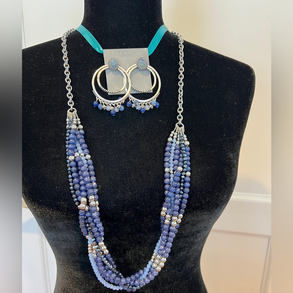 Talbots Blue, Silver Statement Necklace & Earrings